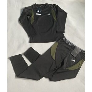 MEETYOO  Youth Boys Compresión Running Pants Black Green Size XS